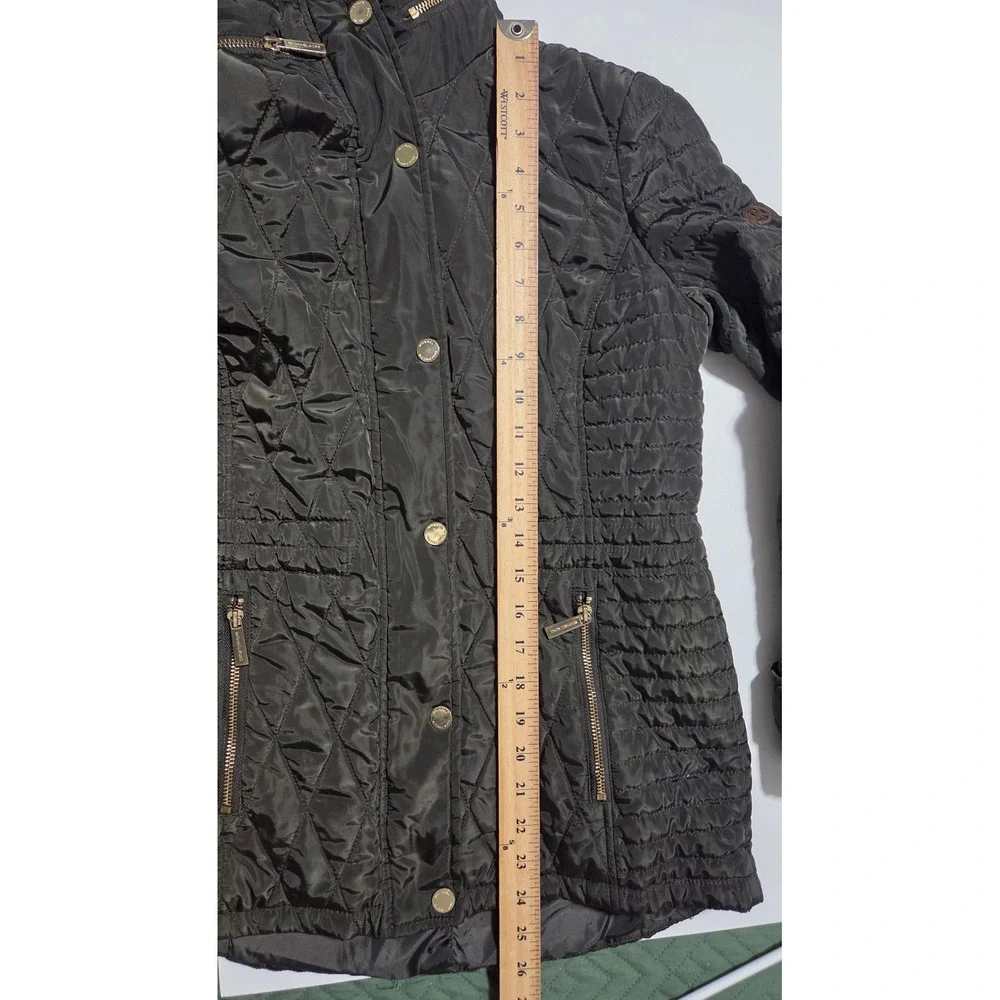 Michael‎ Kors Quilted Moss Green Puffer Jacket Gold Hardware Hidden Hood Size PS